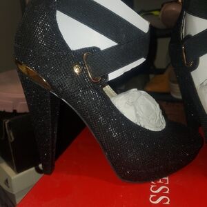 Guess Glittery Black Heels with Gold Accents